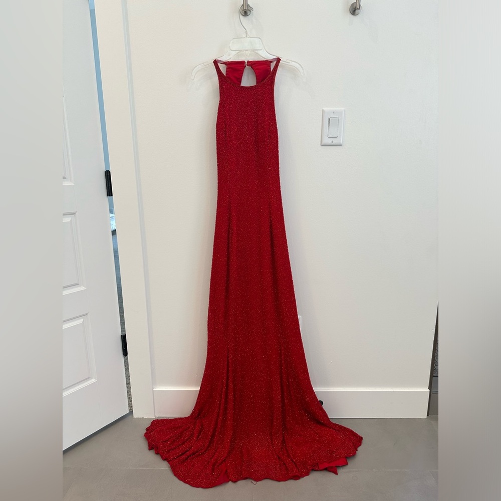 Cache Red Beaded Evening Gown